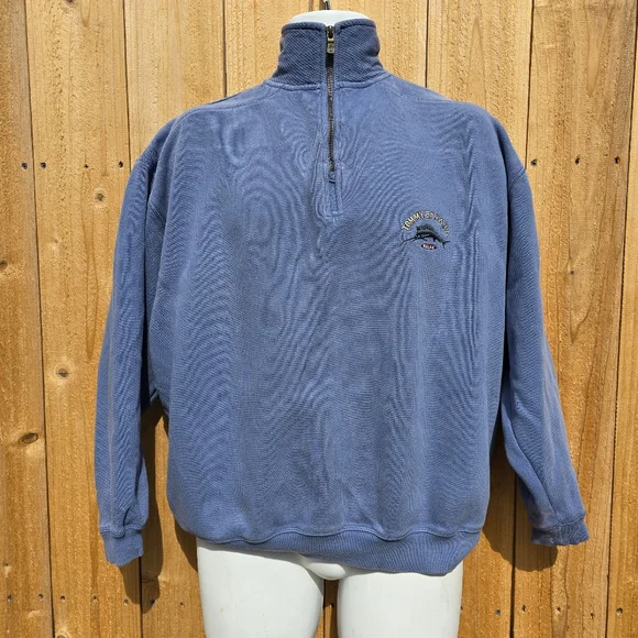 Tommy Bahama Relax 1/4 Zip Sweater Mens M Faded Blue Pullover Sweatshirt - Picture 2 of 13